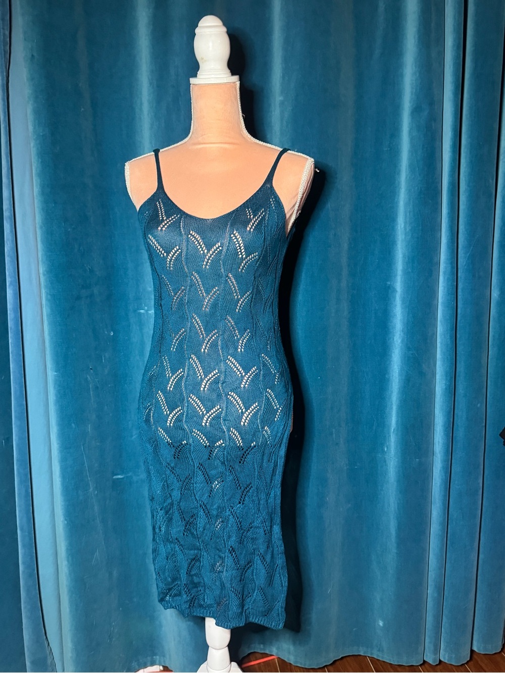 Women's Teal Knit Slip Dress with Spaghetti Straps